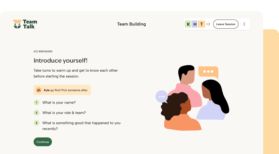 screenshot of TeamTalks' introduce yourself screen