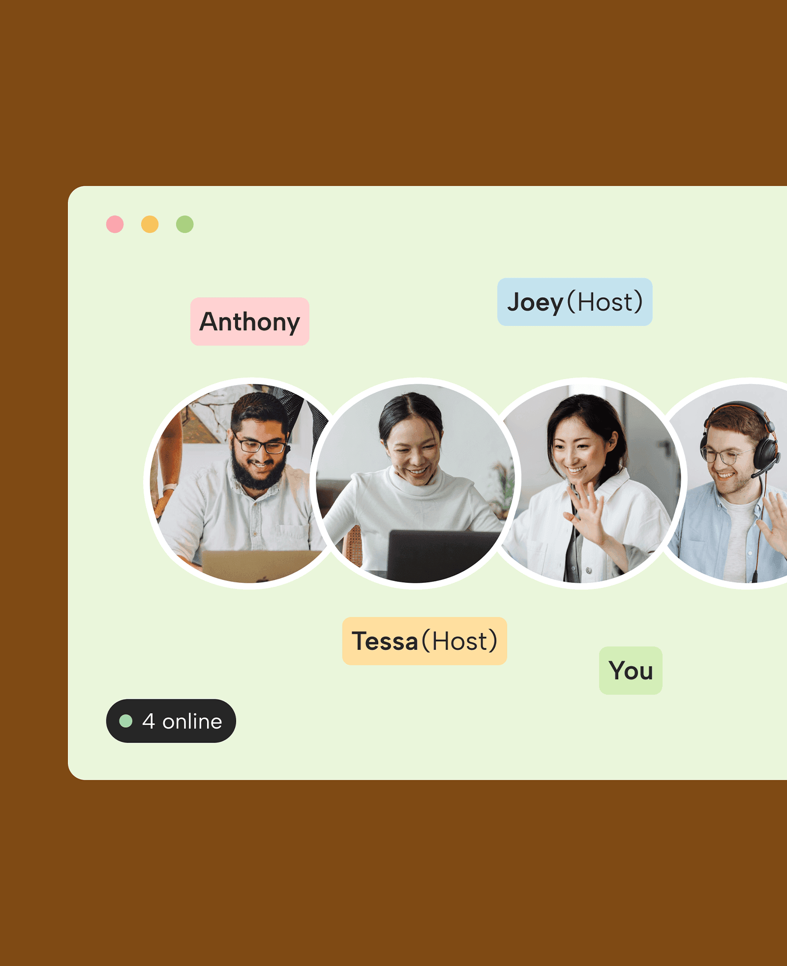 Illustration of a TeamTalk screen showing a conversation interface with participants engaging in a guided session