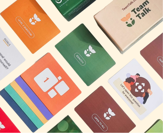 Close-up of TeamTalk cards showing prompts and illustrations