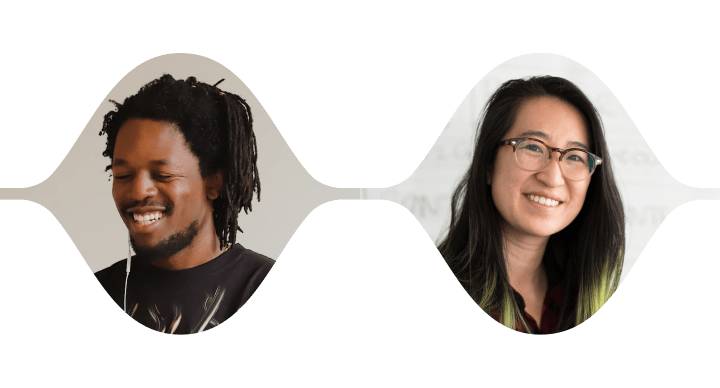 Portraits of diverse team leaders and facilitators in vase-shaped frames