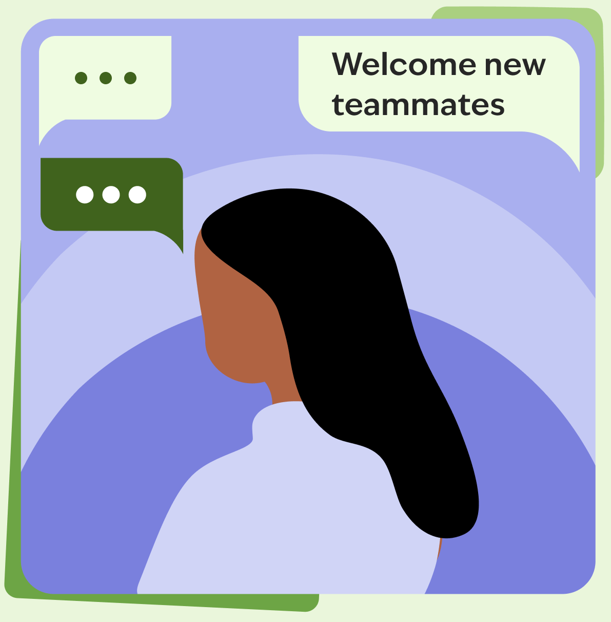 Illustration of teammates greeting one another in a digital conversation space