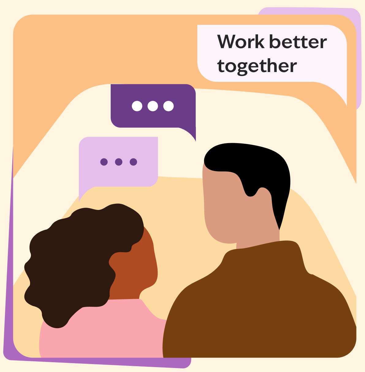 Illustration of teammates collaborating in a digital workspace